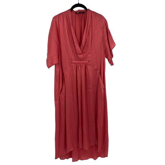 Zara Women's Pink Oversized Silky Flowy Midi Dress Size Small - Picture 1 of 11